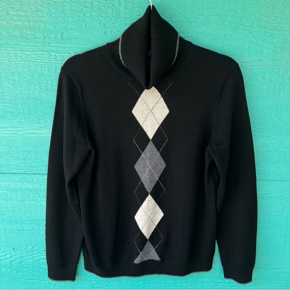 Brooks Brothers Sweaters - BROOKS BROTHERS 346 MERINO WOOL BLACK ARGYLE TURTLENECK SWEATER SIZE LARGE